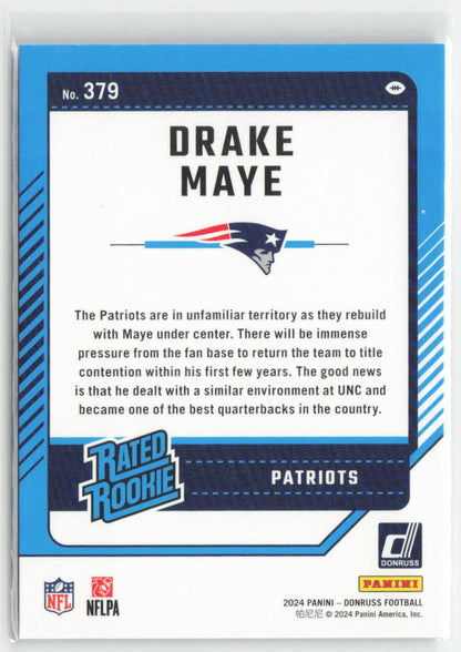2024 Donruss Drake Maye #379 Rookie New England Patriots Football