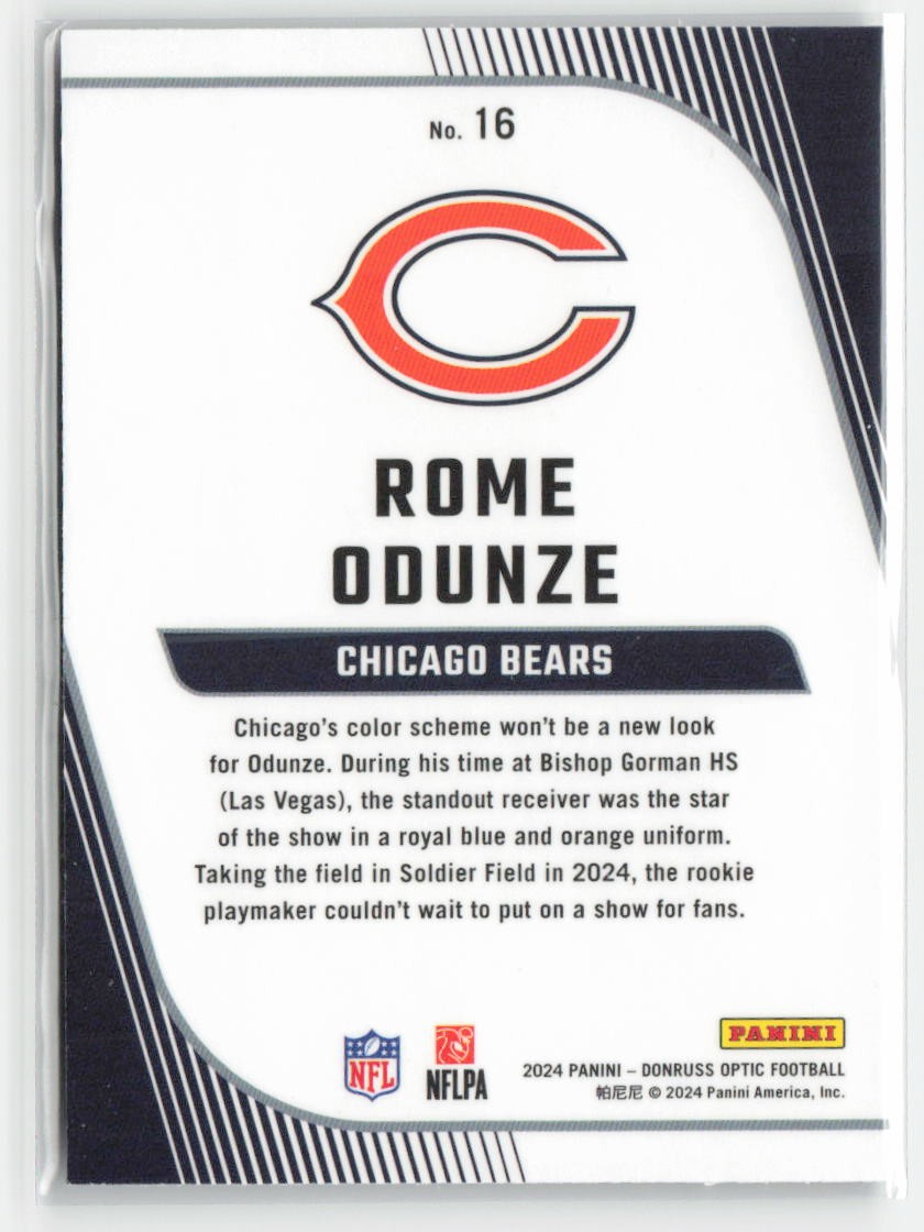 2024 Donruss Optic Rome Odunze #16 Rookie Primary Colors Chicago Bears Football
