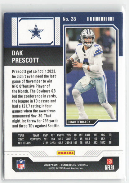 2023 Panini Contenders Dak Prescott #28 Game Ticket Red Dallas Cowboys Football