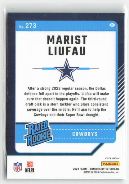 2024 Donruss Optic Marist Liufau #273 Green Hyper Dallas Cowboys Football