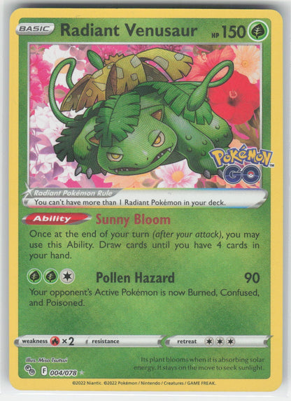 Radiant Venusaur - PGO Pokemon GO #004/078 Radiant Rare Holo NM