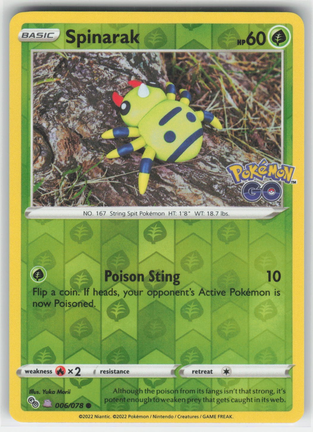 Spinarak (Peelable Ditto) - PGO Pokemon GO #006/078 Common Reverse Holo NM