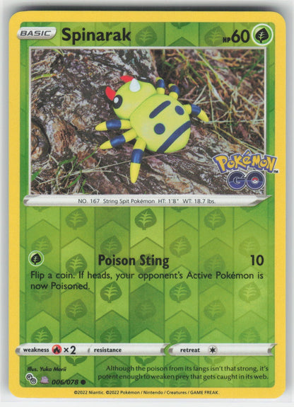 Spinarak (Peelable Ditto) - PGO Pokemon GO #006/078 Common Reverse Holo NM