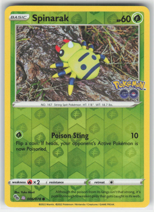 Spinarak (Peelable Ditto) - PGO Pokemon GO #006/078 Common Reverse Holo NM