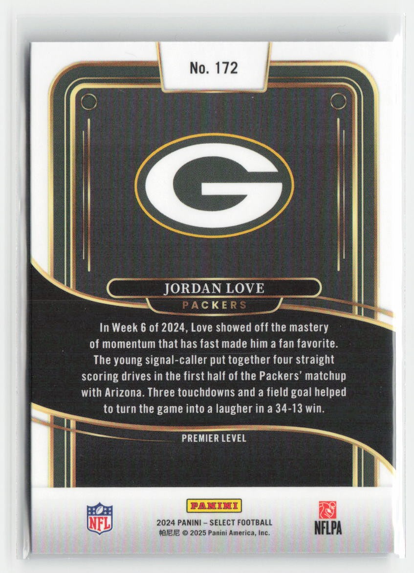 2024 Panini Select Jordan Love #172 Green Bay Packers Football