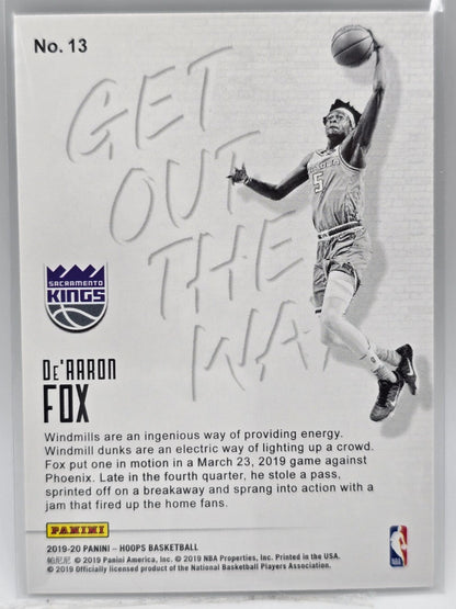 2019-20 NBA Hoops De'Aaron Fox Get Out The Way Insert #13 Kings